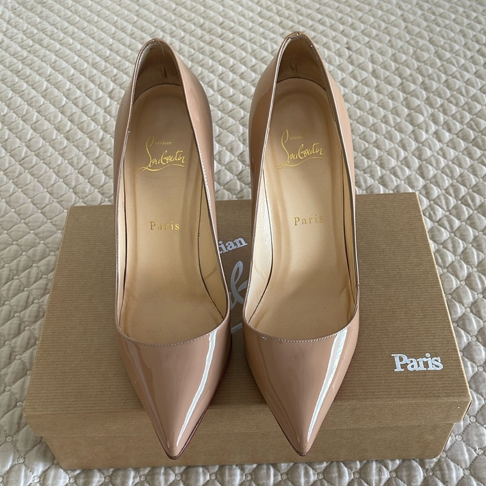 Christian louboutin tan color heels pigalle 100 patent